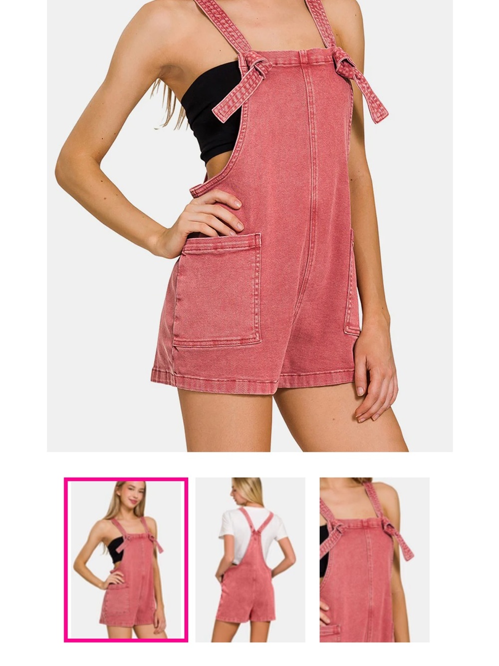 Zenana Deep Camel Acid Wash Cotton Short Overall Romper